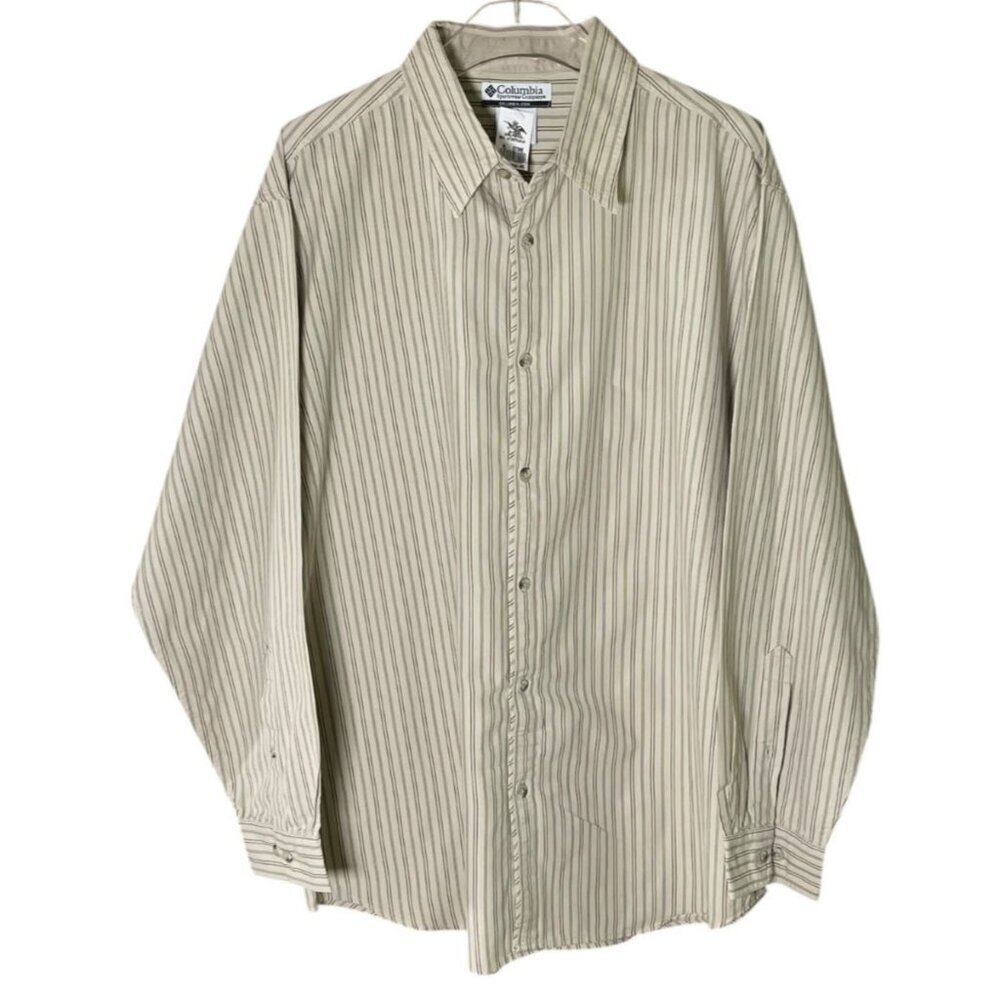 Columbia Simons Run Stripe Button Shirt Bud Light Embroidered XL Stone